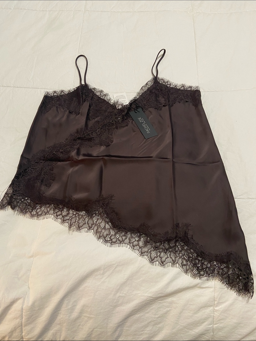 🤎Brown Lace Trim Satin Camisole with Asymmetrical Hemline 🤎